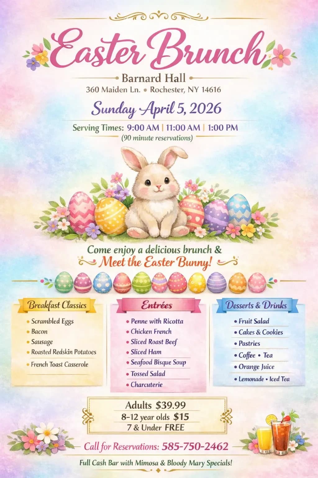 Easter Brunch at Barnard Hall, Sunday April 5, 2026